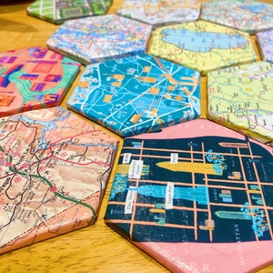 Custom Map Hexagon Travel Tiles, Coasters, Gift, Wall Decor, Custom Home Decor, Map Gift, Travel Gift image 6