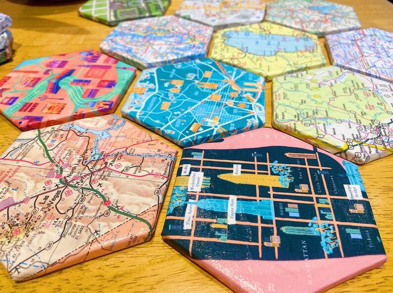 Custom Map Hexagon Travel Tiles, Coasters, Gift, Wall Decor, Custom Home Decor, Map Gift, Travel Gift image 6