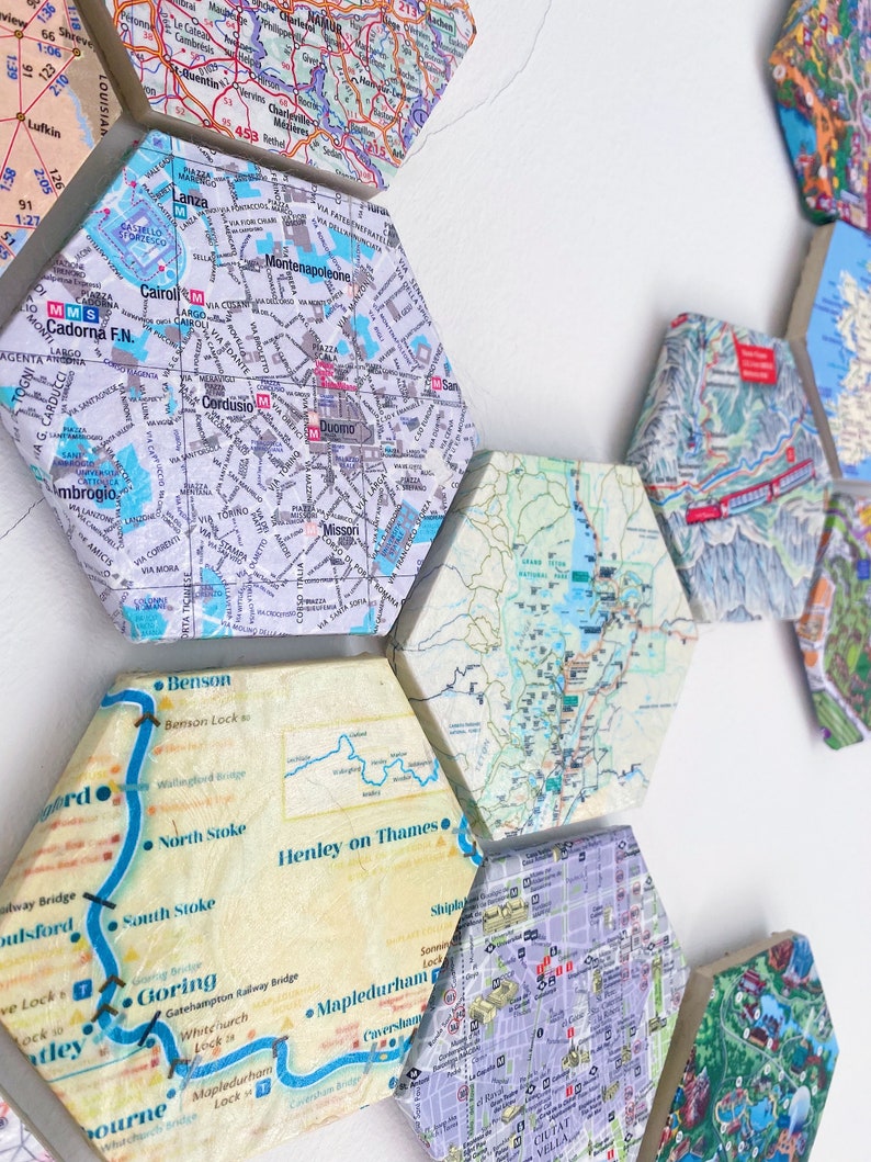 Custom Map Hexagon Travel Tiles, Coasters, Gift, Wall Decor, Custom Home Decor, Map Gift, Travel Gift image 2