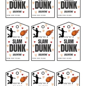 Valentine Basketball Gift Tags &quot;You&#39;re A Slam Dunk Valentine&quot; Printable Tag