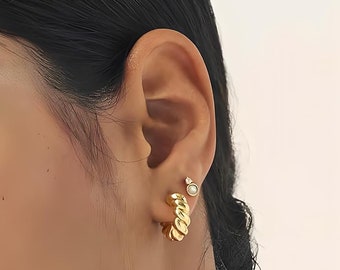 14k Gold Croissant hoop Earrings, Chunky Hoops, Thick Statement hoop Earrings, Gold Plated Hoop Earrings, Medium Gold Earrings, Gift For Her