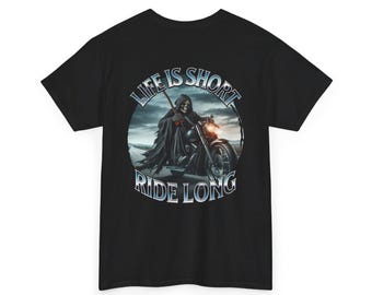 Life is Short, Ride Long Grim Reaper Motorcycle T-Shirt - Biker Graphic Tee
