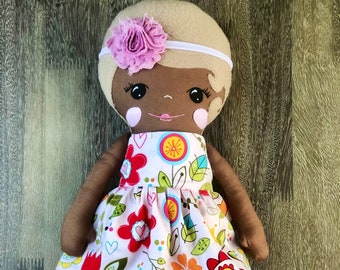 Dark Skin Rag Doll, Heirloom Doll, Fabric Doll, Soft Handmade Doll, Heirloom Rag Doll, Stuffed Doll, Handmade Rag Doll, Modern Rag Doll