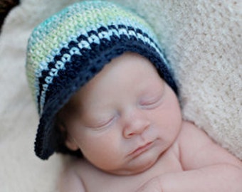 Newborn Baby Boys Stripe Winter Hat, Crochet Newsboy, Baby Newsboy Hat, Hat for Baby Boy, Photo Prop Baby Hat, Newborn Prop, NuxieMade