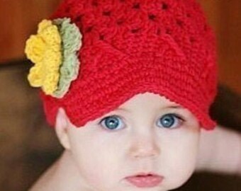 Newsboy Baby Hat Girls Winter Hat Crochet Hat Childrens Hat Child Hat Red Hat Hat with Brim Infant Winter Hat Winter Beanie Hat Nuxiemade