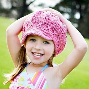 Rose Pink Newsboy Winter Hat / Girls Newsboy Hat / Crochet Hat with Brim / Warm Child Hat / Apple Cap / Preteen Newsboy / Toddler Girls Hat image 1