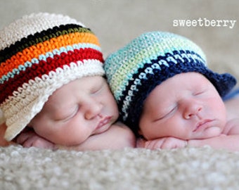 Baby Hat Photo Prop Crochet Newsboy Hat Baby Boy Hat Stripes Hat Ecru Hat Boys Hat Crochet Boy Hat Beanie with Brim Boy Winter Hat Nuxiemade