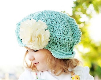 Robins Egg Blue Newsboy Hat Child Crochet Hat Newsboy Apple Cap Turquoise Hat Girls Winter Hat Fall Hat Crochet Girl Hat Beanie with Brim