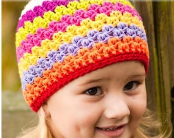 Candy Stripe Winter Beanie, Rainbow Winter Beanie, Rainbow Crochet Hat for Girls, Tween Winter Hat, Girl Crochet Winter Hat, Warm Winter Hat