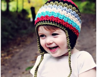 Boys Stripes Winter Earflap Hat, Crochet Boys Hat, Earflap Beanie, Kids Toddler Hat, Rainbow Hat, Boys Winter Hat, Boys Crochet Stripes Hat