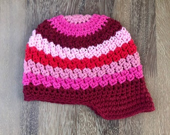 Stripes Newsboy Hat for Toddlers, Rainbow Crochet Hat, Ready to Ship Winter Hat, Girls Crochet Hat, Crochet Newsboy, Pink Newsboy Winter Hat