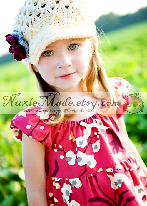 Crochet Cream Newsboy Hat Cream Hat With Flowers Kids Newsboy Hat Girls