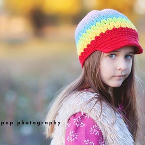 Rainbow Newsboy Hat for Toddler, Rainbow Crochet Hat, Girls Crochet Hat, Crochet Newsboy Hat, Newsboy, Colorful Hat, Rainbow Winter Hat image 5