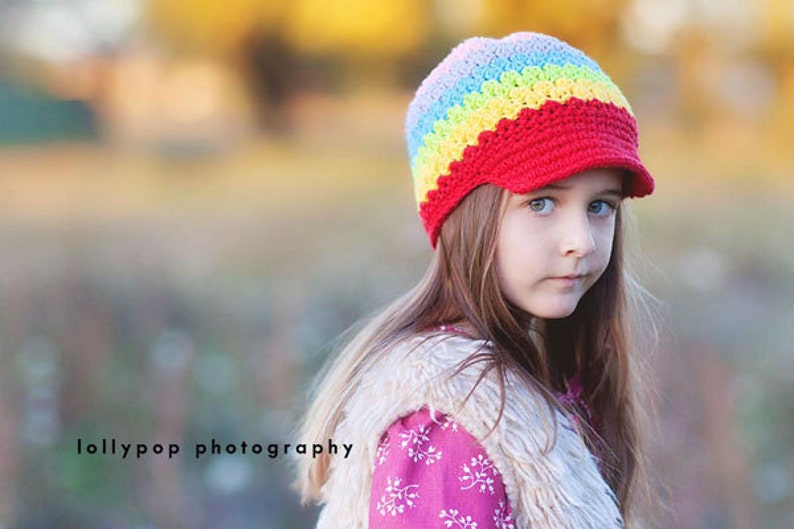 Rainbow Newsboy Hat for Toddler, Rainbow Crochet Hat, Girls Crochet Hat, Crochet Newsboy Hat, Newsboy, Colorful Hat, Rainbow Winter Hat image 5