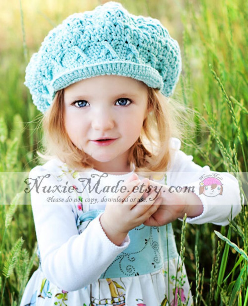 Robins Egg Blue Newsboy Hat Child Crochet Hat Newsboy Apple Cap Turquoise Hat Girls Winter Hat Fall Hat Crochet Girl Hat Beanie with Brim image 4