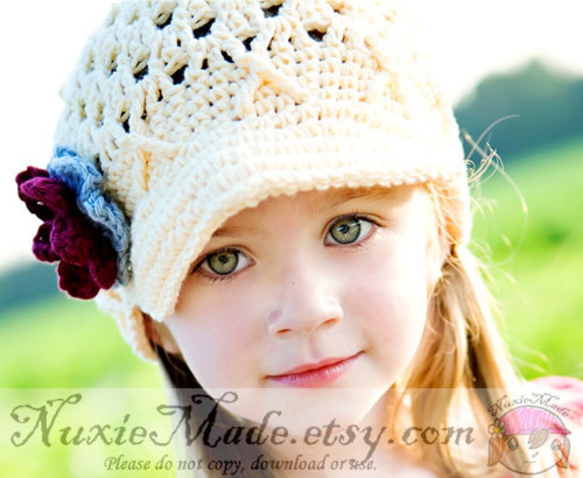 Crochet Cream Newsboy Hat Cream Hat With Flowers Kids Newsboy Hat Girls