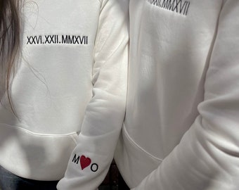 Couple hoodies Matching Items Gift For Him and Her Embroidered Anniversary Roman Date