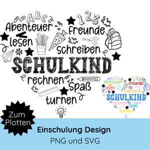Einschulung SVG PNG · Plotterdatei Schulanfang · Cricut Silhouette Studio · Schultüte Einschulung · Shirt SVG · Schulstart Geschenk Herz svg
