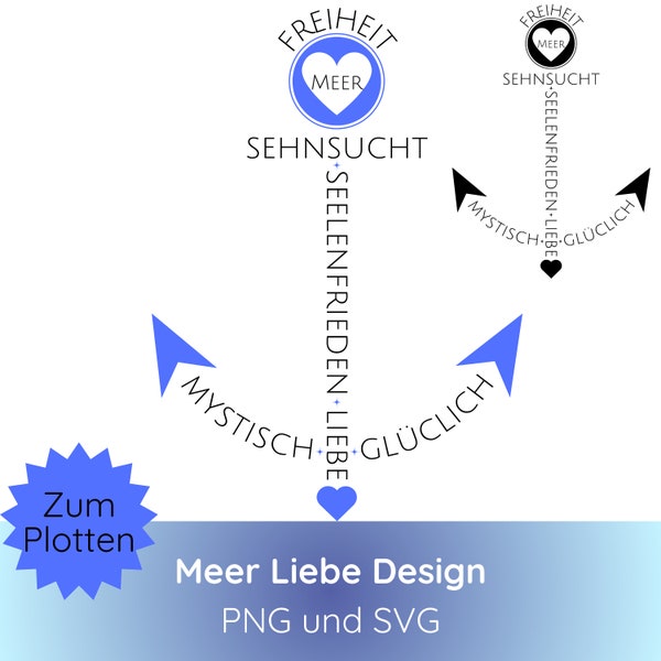 German plotter file Sea Heart SVG PNG · Cricut Silhouette Studio · Maritime svg · Heart SVG · Seagulls svg · Nautical Clipart · Shirt design svg