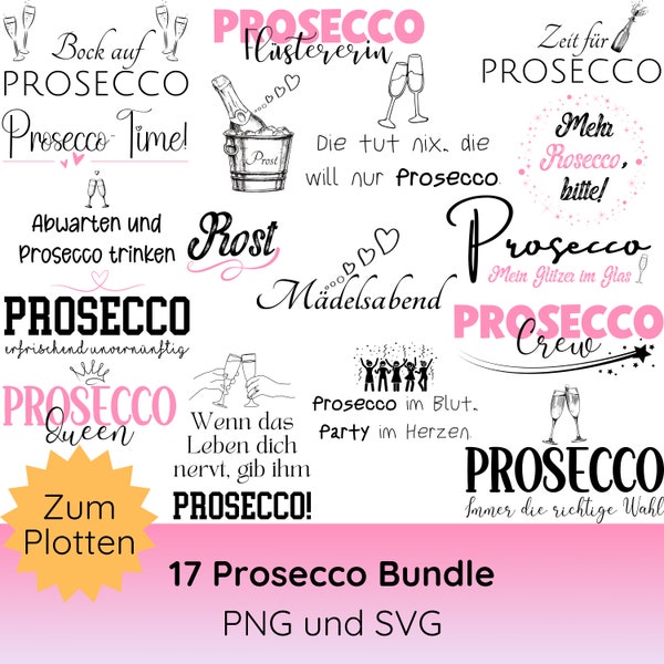 Deutsche Plotterdatei Prosecco Sprüche SVG · Cricut Silhouette Studio · Deutsche Sprüche svg · Drinks svg Bundle · Shirt svg · Prosecco svg