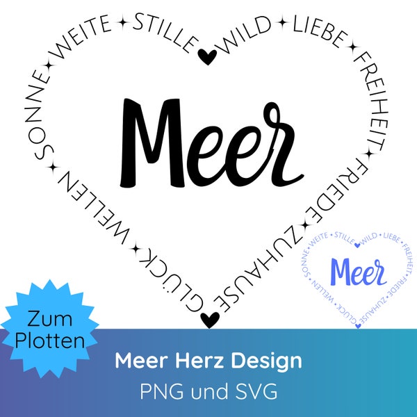 Sea Heart SVG PNG Plotter file German · Cricut Silhouette Studio · Maritime svg · Heart SVG · Nautical Clipart · Shirt design svg · Travel svg