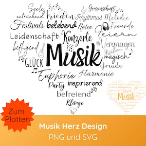 Archivo de trazador de música SVG PNG · Decoración musical · Corazón SVG · Almohada de notas musicales · Decoración de pared musical · Camiseta de festival SVG · Cricut Silhouette Studio