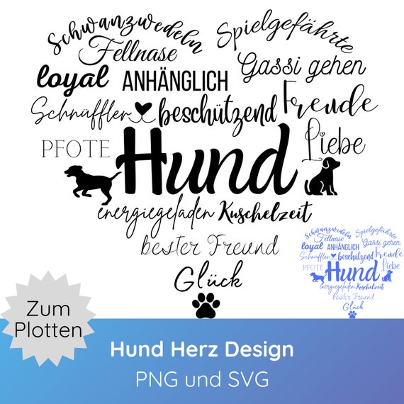 Deutsche Plotterdatei Hund Herz SVG PNG · Cricut Silhouette Studio · Plotten Hunde · Herz SVG · Hundesprüche svg · Shirtdesign svg