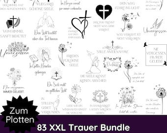 Plotterdatei Trauer XXL Bundle SVG PNG · Pusteblume svg für Trauerkerzen, Trauerkissen · Trauerkarte svg · Trauersprüche · Silhouette Studio
