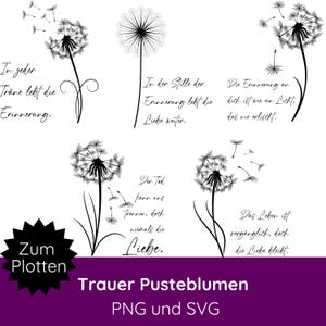 Deuil SVG · Fichier plotter dictons de deuil · Pissenlit SVG PNG · Dictons de deuil allemands · Adieu svg · Coussin pissenlit, carte de deuil, bougie