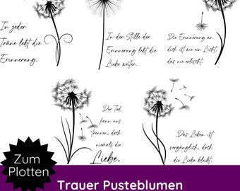 Mourning SVG · Plotter file Condolence messages · Dandelion SVG PNG · German condolence messages · Farewell SVG · Dandelion pillow, condolence card, candle