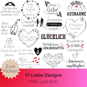 Arquivo plotter alemão Amor SVG PNG Pacote Cricut Silhouette Studio Provérbios alemães svg Amor svg Coração querido svg Presentes