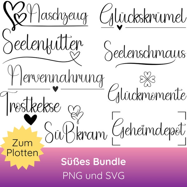 Plotterdatei Sprüche Vorratsdosen PNG SVG · Cricut Silhouette Studio · Deutsche Sprüche svg · Süßigkeiten, Nervennahrung, Kekse, Süßes