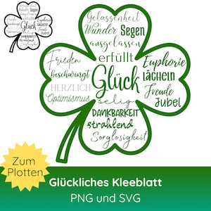 Plik plotera z liśćmi koniczyny szczęście SVG PNG · Dekoracja talizmanu szczęścia · Ploter szczęścia · Cricut Silhouette Studio · Urodziny SVG · Prezent dla mamy