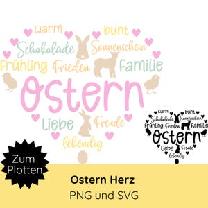 Plotterdatei Ostern Herz SVG PNG · Ostern Sprüche · Plotterdatei Ostereier · niedliche Hasen · Ostern Schriftzüge · Silhouette Studio