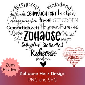 Geschenk zum Einzug · Plotterdatei Zuhause Herz SVG PNG · Einzugsgeschenk Haus · Cricut Silhouette Studio · Herz SVG · Einweihungsgeschenk