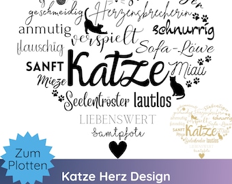 German plotter file cat heart SVG PNG · Cricut Silhouette Studio · Plotting cats · Heart SVG · Cat sayings SVG · Shirt design SVG