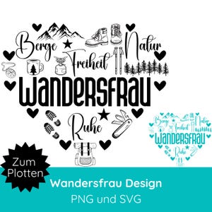 Wandern SVG · Plotterdatei Wandersfrau · Plotterdatei Berge SVG PNG · Cricut Silhouette Studio · Natur svg wandern · Reise svg · Urlaub svg