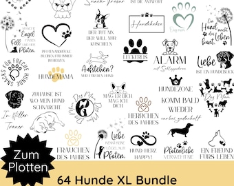Pacchetto XL di file per plotter da disegno a tema cani · 64 più 8 frasi sui cani in formato SVG e PNG · Regalo ideale per gli amanti dei cani e i proprietari di cani · Stampa su tazze, magliette e borse