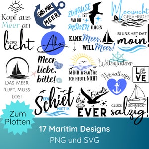 File plotter Maritim SVG PNG · Pacchetto nautico tedesco · Cricut Silhouette Studio · Detti tedeschi SVG · Gabbiani SVG · File plotter Hello