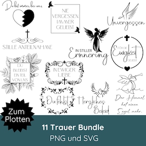 Plotterdatei Trauer Bundle SVG PNG · Trauersprüche · Abschied SVG für Trauerkerzen · Kissen Trauer · Trauerkarte svg · Silhouette Studio