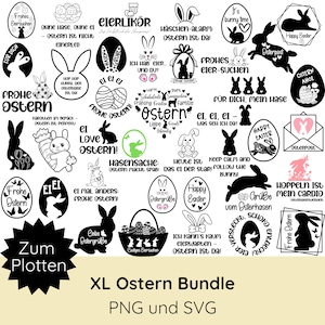 Plotterdatei Ostern XL Bundle SVG PNG · Ostern Schriftzüge · Plotterdatei Ostereier · Ostern Sprüche · niedliche Hasen · Silhouette Studio