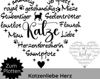 File plotter SVG PNG con cuore di gatto · Plotter per gatti · Amanti degli animali · File plotter con detti sui gatti · Design per magliette SVG · Idea regalo per gatti