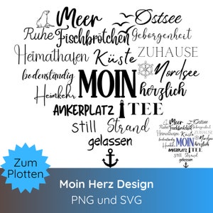 Archivo de trazador alemán Moin Heart SVG PNG · Cricut Silhouette Studio · SVG marítimo · SVG de corazón · Diseño de camisa svg · Gaviotas svg · Clipart náutico
