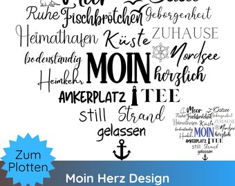 File plotter tedesco Moin Heart SVG PNG · Cricut Silhouette Studio · Nautico SVG · Cuore SVG · Design per maglietta SVG · Gabbiani SVG · Clipart nautica