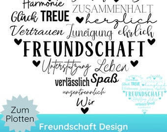 File plotter tedesco Amici Cuore SVG PNG · Cricut Silhouette Studio · Amicizia SVG · Migliore amico · Regalo · Citazioni sull'amicizia