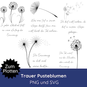 Fichier traceur de deuil · Deuil SVG · Pissenlit SVG PNG · Deuil allemand · Adieu svg · Pissenlit carte de deuil, bougie, oreiller