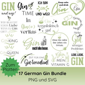 Duitse plotterbestand Gin SVG PNG-bundel · Cricut Silhouette Studio · Duitse uitspraken SVG · Drinken SVG · Gin uitspraken SVG · Shirt SVG