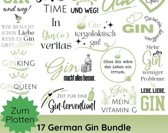 File SVG PNG per plotter tedesco · Pacchetto Gin SVG PNG · Cricut Silhouette Studio · Frasi tedesche SVG · Bere SVG · Frasi sul gin SVG · Maglietta SVG