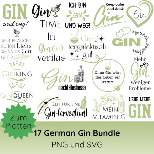 German plotter file Gin SVG PNG Bundle · Cricut Silhouette Studio · German sayings svg · Drinking SVG · Gin sayings svg · Shirt svg