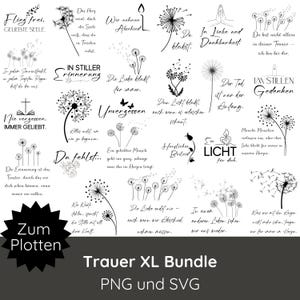 Plotterdatei Trauer XL Bundle SVG PNG · Pusteblume svg für Trauerkerzen, Trauerkissen · Trauerkarte svg · Trauersprüche · Silhouette Studio